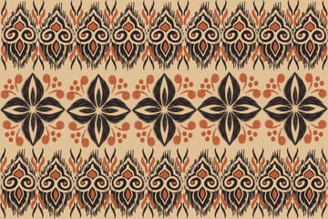 Ikat  floral pattern hand drawn on Dark tones, Motif ethnic  floral seamless textil,  embroidery, print striped ornament floral, pattern, design for wrapping, silk, scarf, background, textile