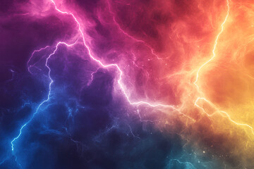 Fototapeta premium Abstract background of colorful lightning bolts on a dark background.