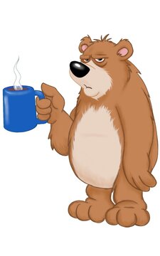 Tired Bear With Morning Coffee
