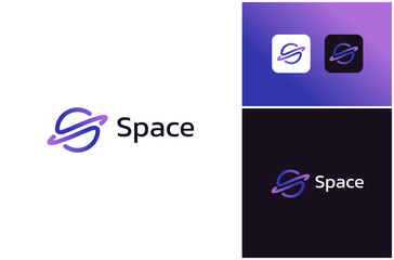 Letter S Planet Outer Space Planetary Galaxy Cosmos Astronomy Vector Logo Design Illustration