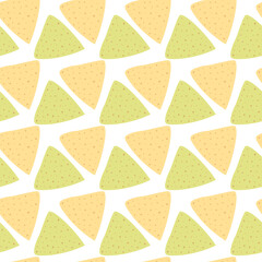 Corn and spinach tortilla chips Seamless pattern. International Nachos Day greeting background idea