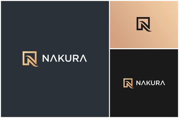 Initial Letter N Luxury Square Elegant Classy Gold Monogram Vector Logo Design Illustration