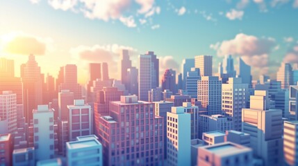 Fototapeta premium Vibrant Urban Cityscape at Sunrise - Modern Architecture Illustration