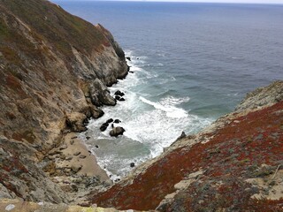 Top-down view of sea from cliff