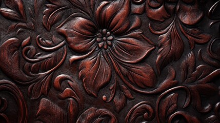 Intricate Floral Embossed Leather Texture Background