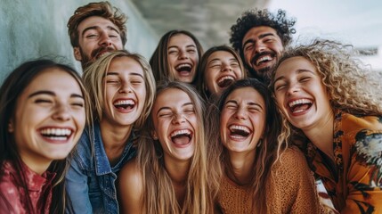 Group of friends laughing and having fun outdoors together, A joyful image that is popular in lifestyle, travel and entertainment.