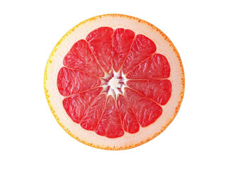 Closeup of a Juicy Pink Grapefruit Slice with a Colorful Abstract Background