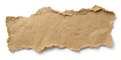 A torn paper scrap isolated on a white background and outlined with a clipping path creating a striking silhouette, old paper, torn texture, grunge, ripped, ripped paper