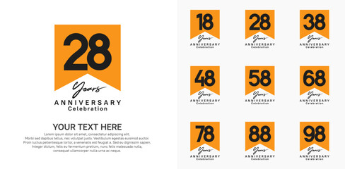 anniversary logotype set, black and orange color can be use for celebration