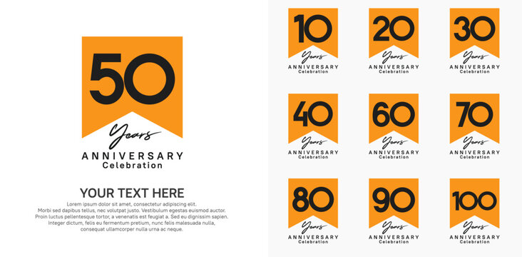 anniversary logotype set, black and orange color can be use for celebration