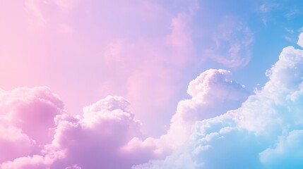 Pink and blue cloudy sky background with soft hues, dreamy atmosphere. Serenity and calmness concept