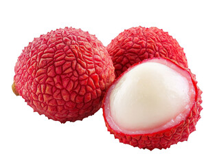 Fresh Ripe Lychee Fruit  Close Up  Whole and Half  Red Skin  White Flesh  Textured