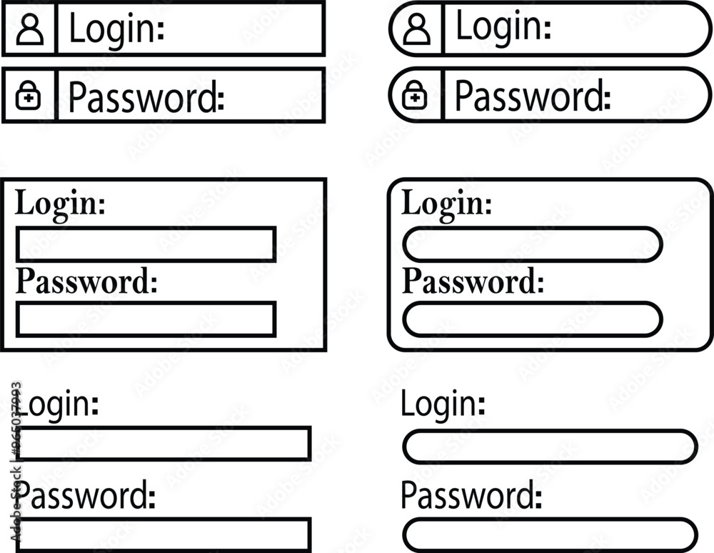 Poster set of login and password line icons. login access secret private password. modern sign in and regis