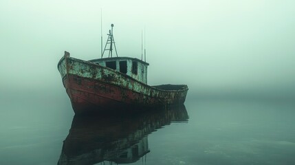 Fototapeta premium An abandoned fishing boat, slowly sinking into the sea, [neglect], [forgotten dreams]