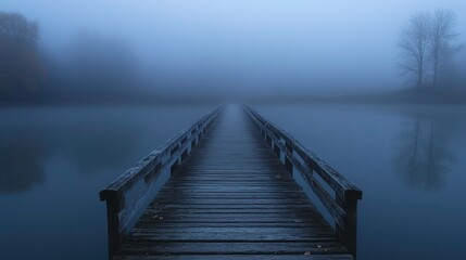 Obraz premium A fog-covered bridge with no visible end in sight, [uncertainty], [crossing into the unknown]