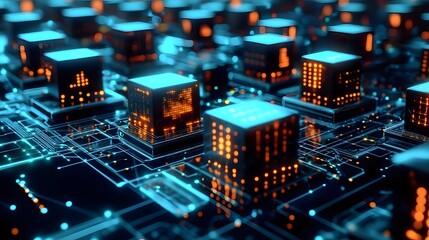  Intricate Data Cubes on Circuit Boards: A Futuristic Depiction of Big Data in Action