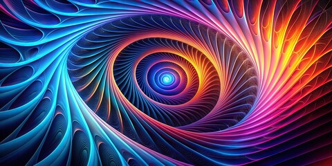 Abstract black light spiral background in blue pink and orange colors with a futuristic fractal design depicting a mesmerizing bird s eye view, blue, black, wallpaper, spiral, futuristic