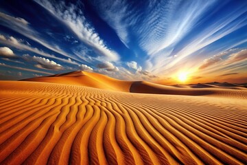 Naklejka premium Super Desert Swirl background with space for copy Extreme Close Up, desert, vibrant, dry, swirl, sandy, heat, abstract, sand, desert dunes, desert landscape, arid, dunes, hot