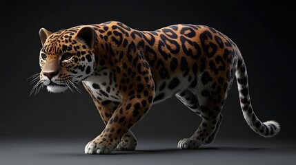 Obraz premium Jaguar Walking on Black Background.