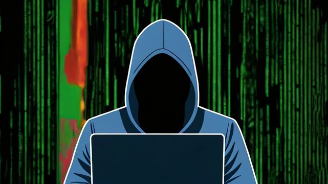 Anonymous Computer Hacker attacking internet Hacking malware concept. Hacker abstract laptop binary code digital interface. Virus, Spyware, Malware Malicious software. Cyber