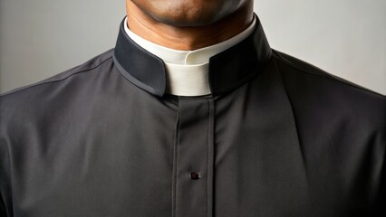 A black clergy collar adorns the neck of a religious leader, its sleek silhouette a statement of solemn