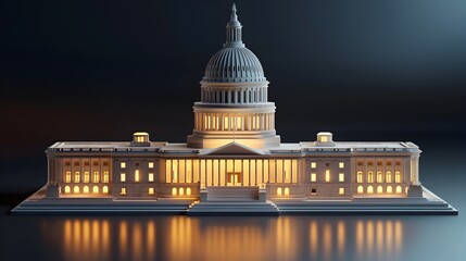 Fototapeta premium Iconic Illuminated Capitol Building Silhouetted on Nighttime Waters