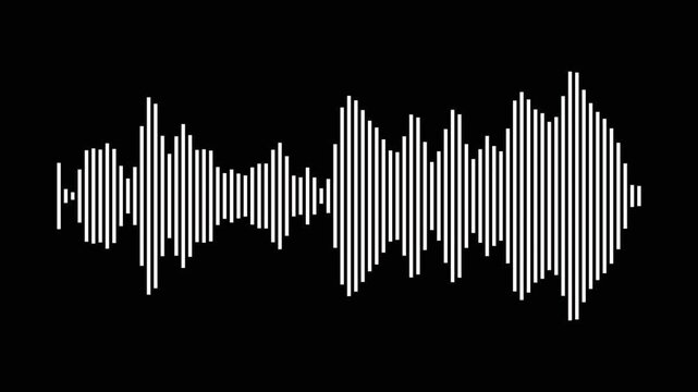 Sound wave animation with white bars black background, Sound graphic equalizer animation. Sound wave, Animated sound wave spectrum, spectrum voice, frequency soundtrack, waveform soundtrack,