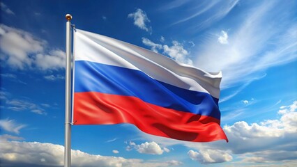 Russian flag waving proudly in the wind , Russia, federation, symbol, banner, red, white, blue, tricolor, patriotic