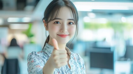 いいねポーズをするオフィス女性06