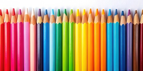 Naklejka premium Vibrant and colorful set of colored pencils , art supplies, drawing, school, creativity, vibrant, colorful