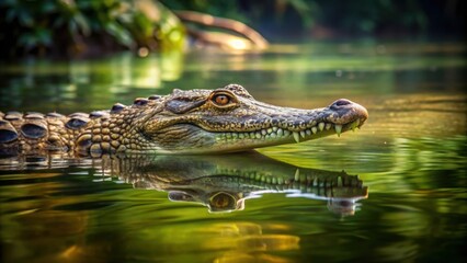 Crocodile swimming in murky water, reptile, predator, wildlife, dangerous, ambush, river, murky, lurking, scales, carnivore, aquatic