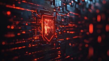 Obraz premium Red Cyber Security Shield on Circuit Board