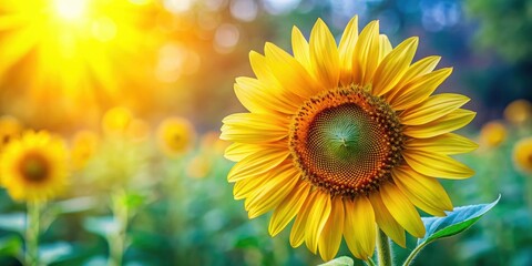Fototapeta premium Vibrant sunflower in full bloom against a blurred natural background, Sunflower, vibrant, bloom, full, blurred, natural