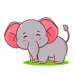 Fototapeta premium Cute elephant smiling cartoon vector. Adorable and kawaii animal concept design. Mascot, icon, logo illustration. Isolated white background