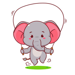 Cute elephant playing jump rope cartoon vector. Adorable and kawaii animal concept design. Mascot, icon, logo illustration. Isolated white background