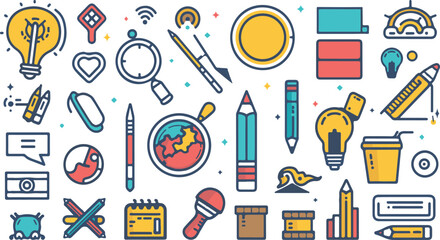 Art, creativity and graphic design related editable stroke outline icons set isolated on white background flat vector illustration