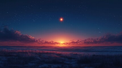 Fototapeta premium A single star in the twilight sky as the last light fades, [end of a journey], [finality and peace]