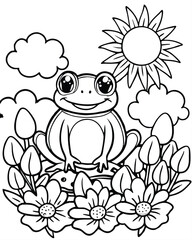 Fototapeta premium Hand drawn frog for coloring for kids