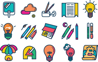 Art, creativity and graphic design related editable stroke outline icons set isolated on white background flat vector illustration