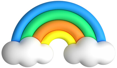 Cute 3d Rainbow with Clouds Cartoon Style