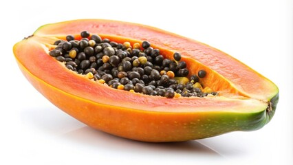 Ripe papaya fruit with seeds on white background, papaya, fruit, ripe, seeds, tropical, fresh, healthy, organic, juicy, vitamin C