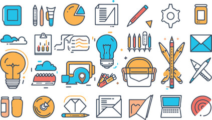 Art, creativity and graphic design related editable stroke outline icons set isolated on white background flat vector illustration