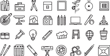 Art, creativity and graphic design related editable stroke outline icons set isolated on white background flat vector illustration
