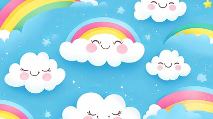 Happy Clouds and Rainbows in a Blue Sky