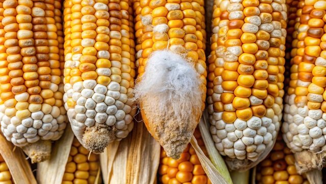 Corn rot caused by Aspergillus fungi producing mycotoxins in stored corn , corn rot, Aspergillus, fungi
