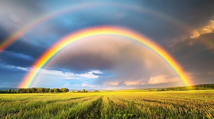 Naklejka premium Double Rainbow Over a Field of Green