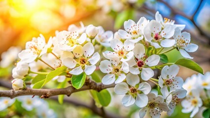 Close up of delicate pear flowers in full bloom during early spring , blooming, flowers, buds, garden, nature, awakening