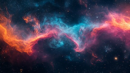 Fototapeta premium breathtaking view of an abstract cosmic nebula, with vibrant streaks of pink, blue, and orange blending seamlessly in the vastness of the cosmos