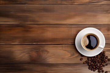 Top view of coffee concept on wooden table and copy space with generative ai