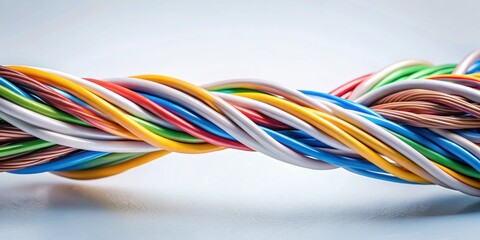 Close-up of a tangled electric cable, technology, electronics, wires, power, energy, connection, network